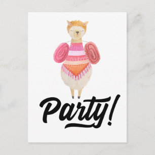 Party! Watercolor Llama Invitation Postcard