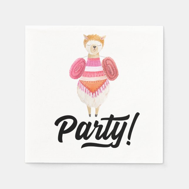 Party! Watercolor Llama Napkins (Front)