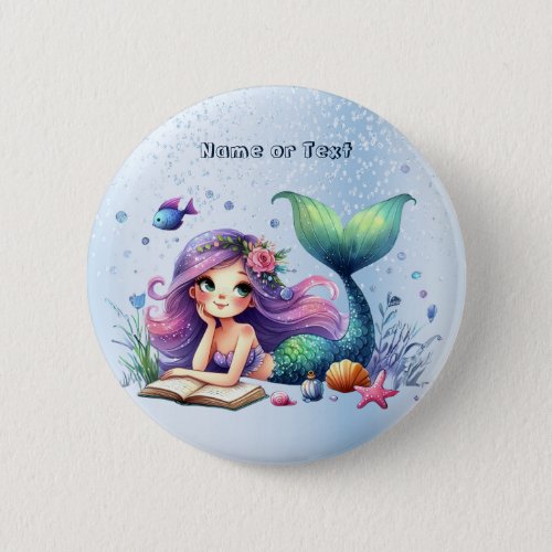 Party Watercolor Mermaid Sea Life Cute Beautiful Button