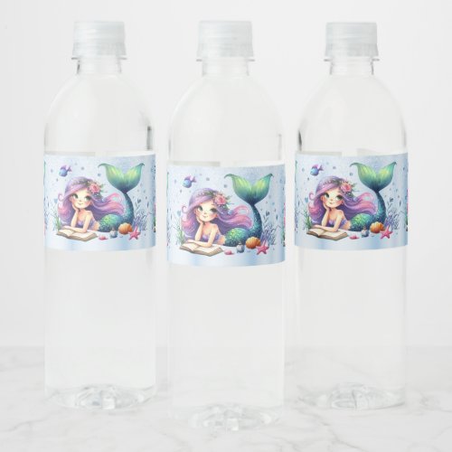 Party Watercolor Mermaid Sea Life Cute Beautiful Water Bottle Label