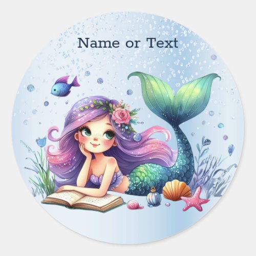 Party Watercolor Mermaid Sea Life Cute Classic Round Sticker