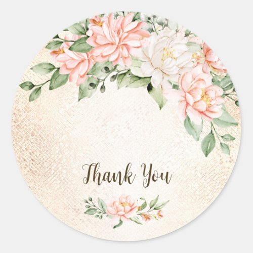 Party Watercolor Peach White Flowers Elegant Classic Round Sticker