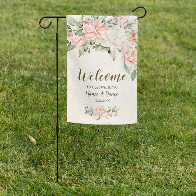 Party Watercolor Peach White Flowers Elegant Garden Flag (In SItu)