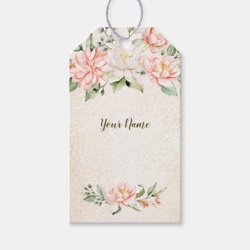 Party Watercolor Peach White Flowers Elegant Gift Tags