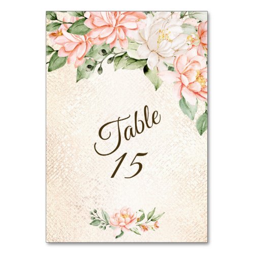 Party Watercolor Peach White Flowers Elegant Table Number