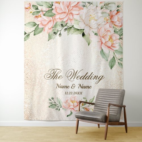 Party Watercolor Peach White Flowers Elegant Tapestry