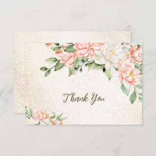 Party Watercolor Peach White Flowers Elegant Thank You Card