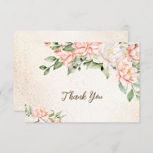 Party Watercolor Peach White Flowers Elegant Thank You Card
