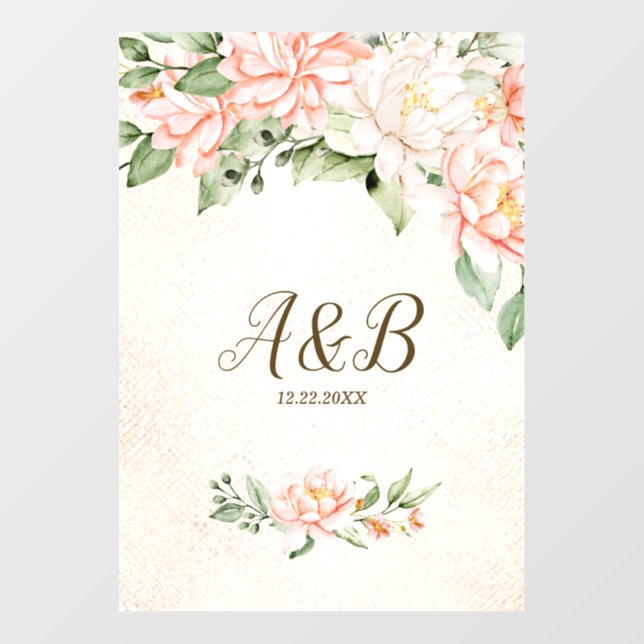 Party Watercolor Peach White Flowers Elegant Wall Decal (Front)
