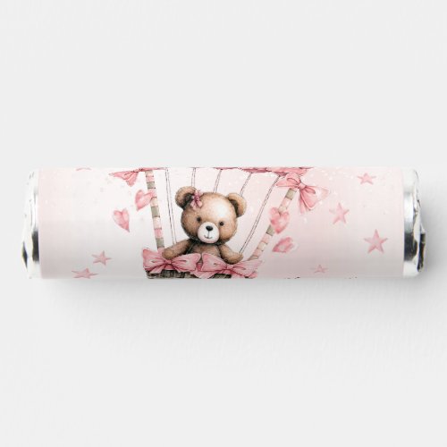 Party Watercolor Pink Teddy Bear Hot Air Balloon Breath Savers Mints