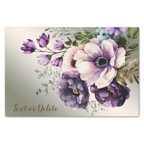 Party Watercolor Purple Pink Flowers Gold Elegant Tissue Paper