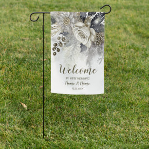 Party Watercolor Silver Golden White Roses Garden Flag