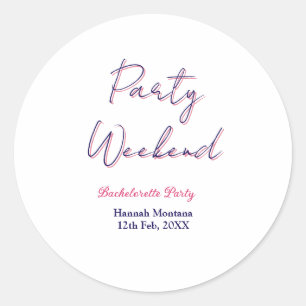 party weekend bachelorette name pink blue trendy d classic round sticker