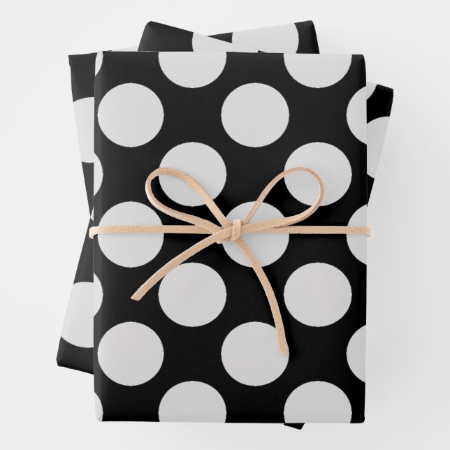 Party White Dots and Black Background Wrapping Paper Sheets (In situ)
