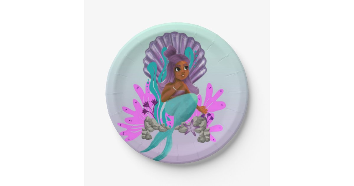 Party With Tash Mermaid African American Girl Paper Plate