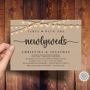 Party With The Newlyweds, Rustic Wedding Dinner Invitation