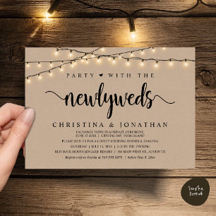 Party With The Newlyweds, Rustic Wedding Dinner Invitation