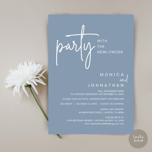 Party With The Newlyweds, Wedding Dinner Invitation (Party with the newlyweds, Post wedding dinner celebration invitation card, PDF, in Dusty Blue)