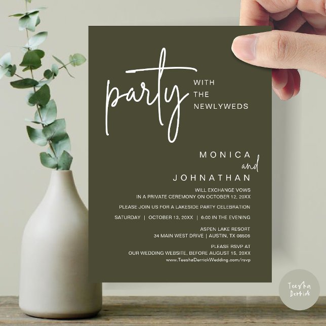 Party With The Newlyweds, Wedding Dinner Invitation (Party with the newlyweds, Post wedding dinner celebration invitation card, PDF, in Olive Green)