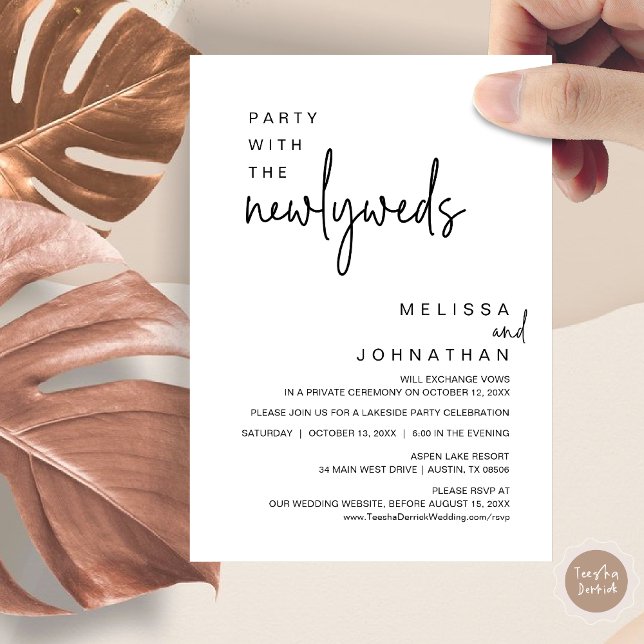 Party With The Newlyweds, Wedding Dinner Invitation (Party with the newlyweds, Post wedding dinner celebration invitation card, PDF, in Black and White)