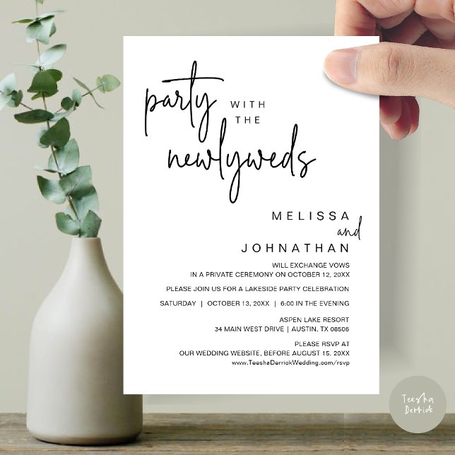 Party With The Newlyweds, Wedding Dinner Invitation (Party with the newlyweds, Post wedding dinner celebration invitation card, PDF, in Black and White)