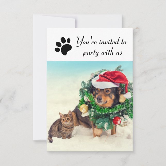 Party With Us Dog & Cat - 3x5 Holiday Party Invite (Front)