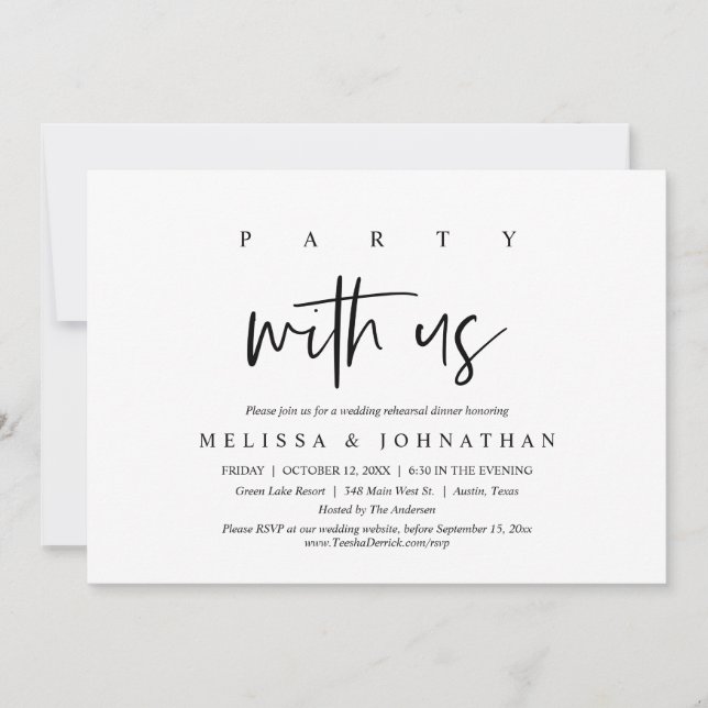 Party With Us, Wedding Rehearsal Dinner Invitation (Front)