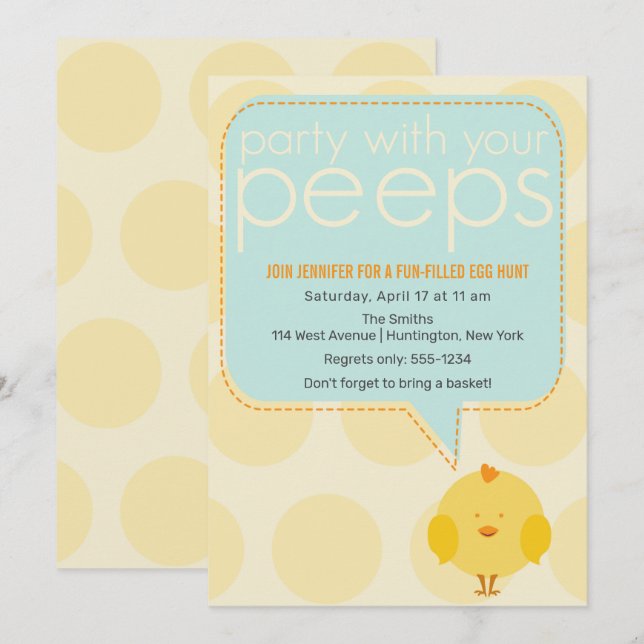 Party with your peeps Cute Chick Easter Invitation (Front/Back)
