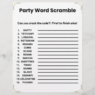 Party Word Scramble – Printable Game Letterhead