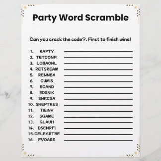 Party Word Scramble – Printable Game Letterhead