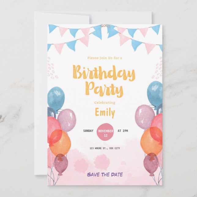 Party Yellow Playful colorful Birthday Invitation (Front)