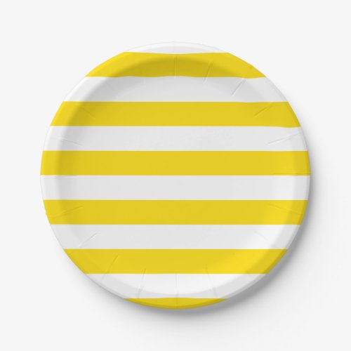 Party Yellow White Striped Modern Template Round Paper Plates