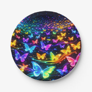 Partyteller Neon Schmetterlingsmotiv Paper Plates
