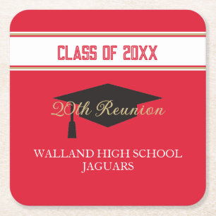 Partytime! CUSTOM Class Reunion Square Paper Coaster