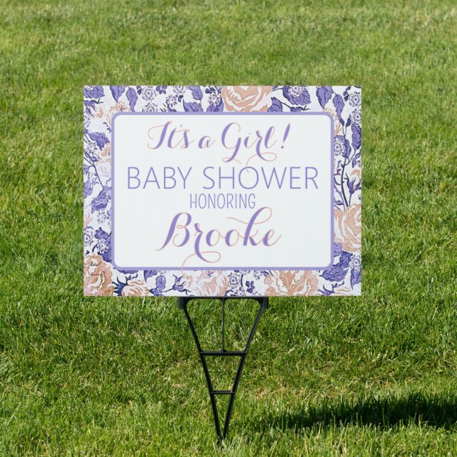 Partytime! Girl Baby Shower Yard Sign (Insitu)