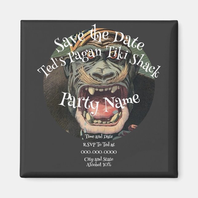 Partyy Save the Date Tiki Bar Hut Shack Bar Grill Magnet (Front)