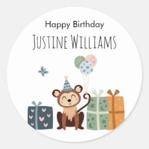 Pary animal, Monkey with gifts and balloons Classic Round Sticker