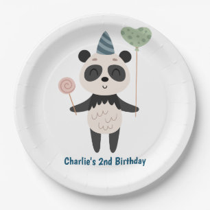 Pary animal, Panda with balloons and party hat Paper Plates
