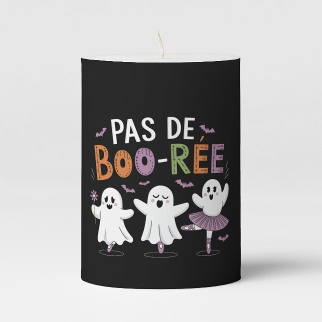 Pas de BOO-ree Ghost Ballet Dancer Teacher  Pillar Candle (Front)