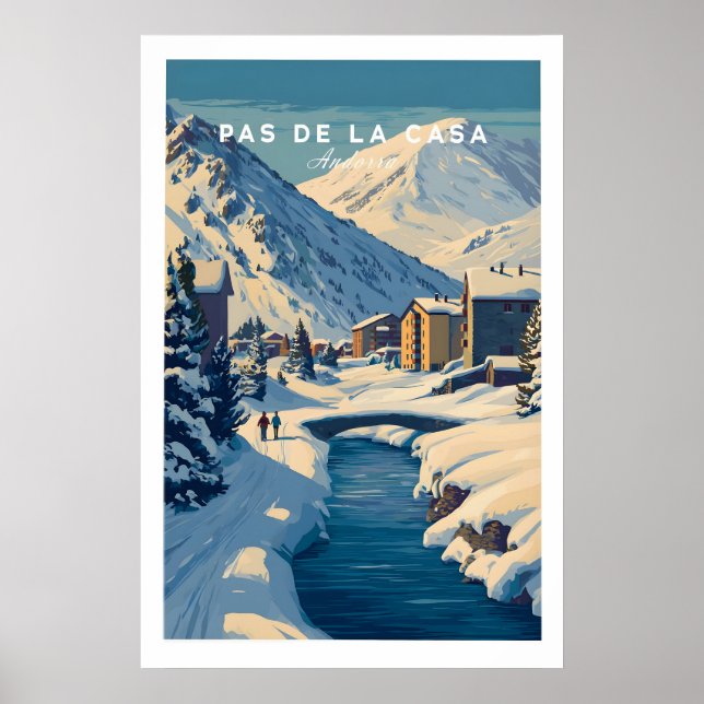 Pas de la Casa Pyrenees Ski Town View Print Winter (Front)