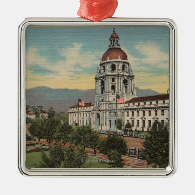 Pasadena, CA - View of City Hall & Public Librar Metal Ornament (Front)