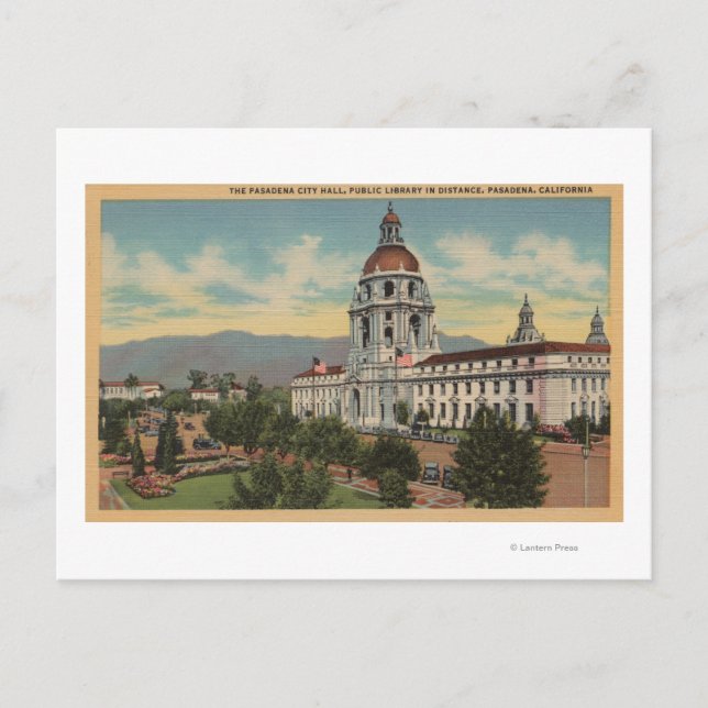 Pasadena, CA - View of City Hall & Public Librar Postcard (Front)