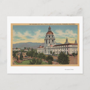 Pasadena, CA - View of City Hall & Public Librar Postcard