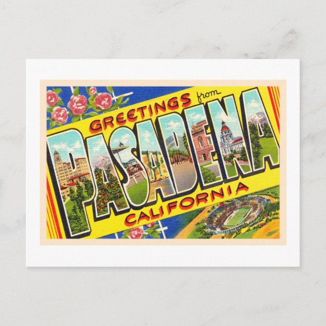 Pasadena California Vintage Large Letter Postcard (Front)