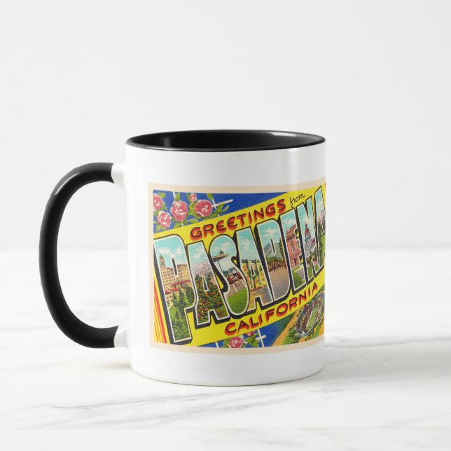 Pasadena California Vintage Large Letter Postcard Mug (Left)