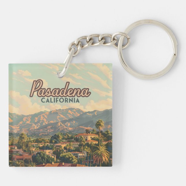 Pasadena Los Angeles California Mountains Vintage  Keychain (Back)
