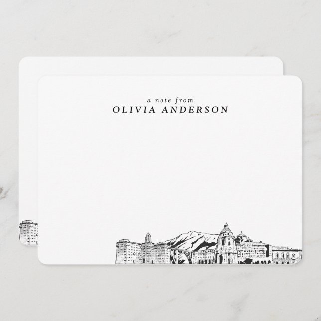 Pasadena Skyline Sketch Personalized Note Cards (Front/Back)