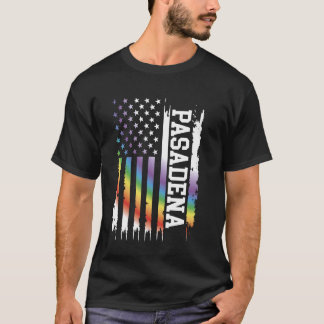 Pasadena United States Distressed Rainbow w US Fla T-Shirt