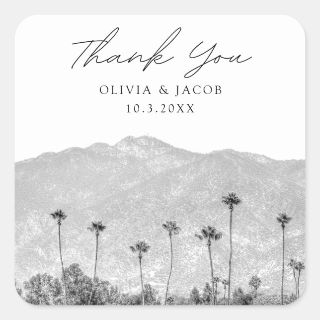 Pasadena Wedding Black & White Thank You Square Sticker (Front)