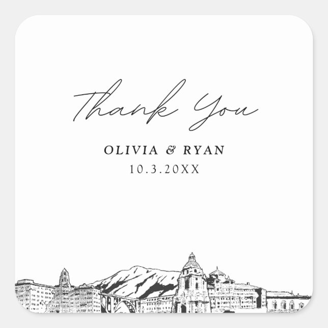 Pasadena Wedding Landmarks Favor Thank You Square Sticker (Front)